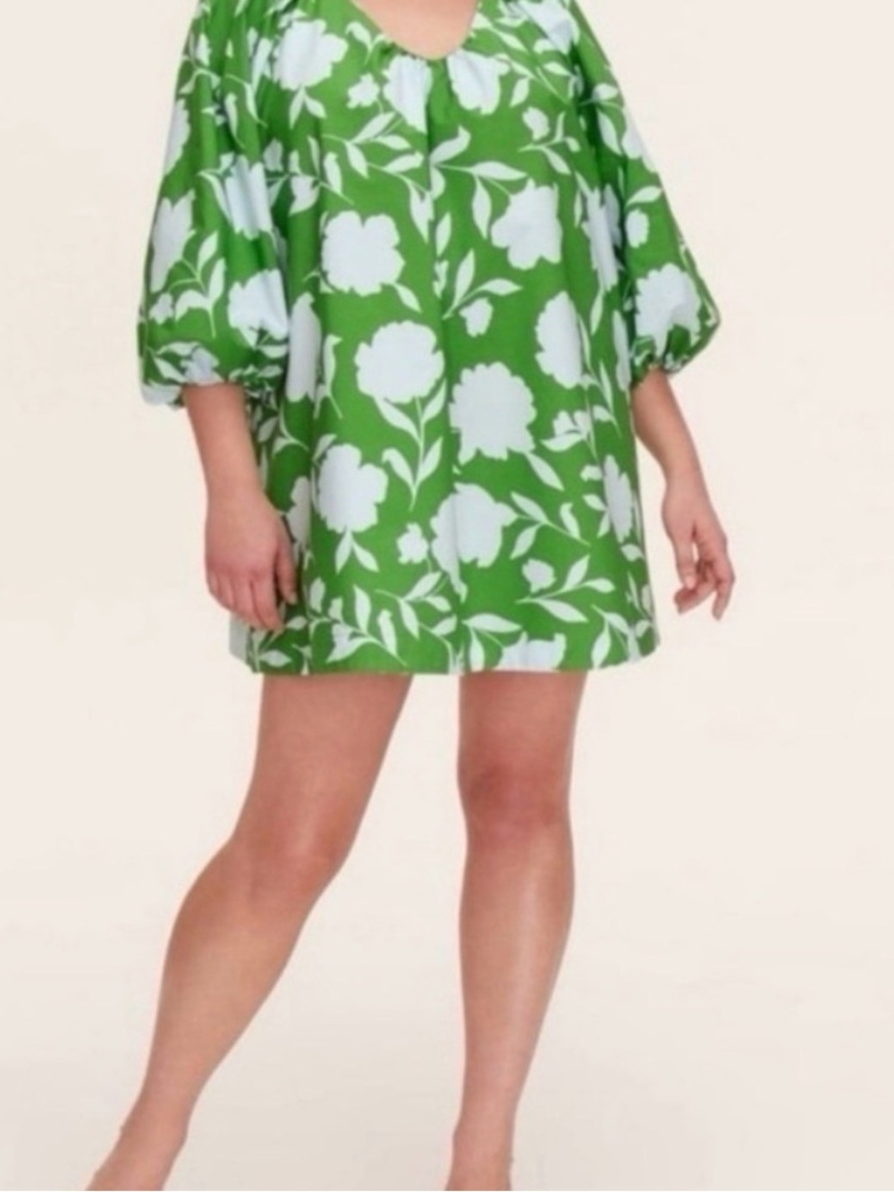 Kate Space Target Green and light blue Floral Mini Dress with Balloon Sleeves